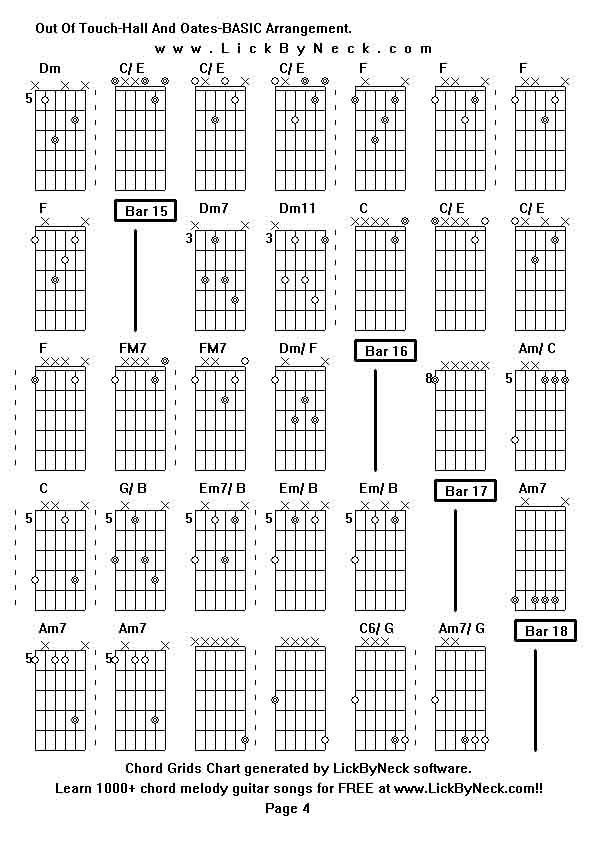 Chord Grids Chart of chord melody fingerstyle guitar song-Out Of Touch-Hall And Oates-BASIC Arrangement,generated by LickByNeck software.